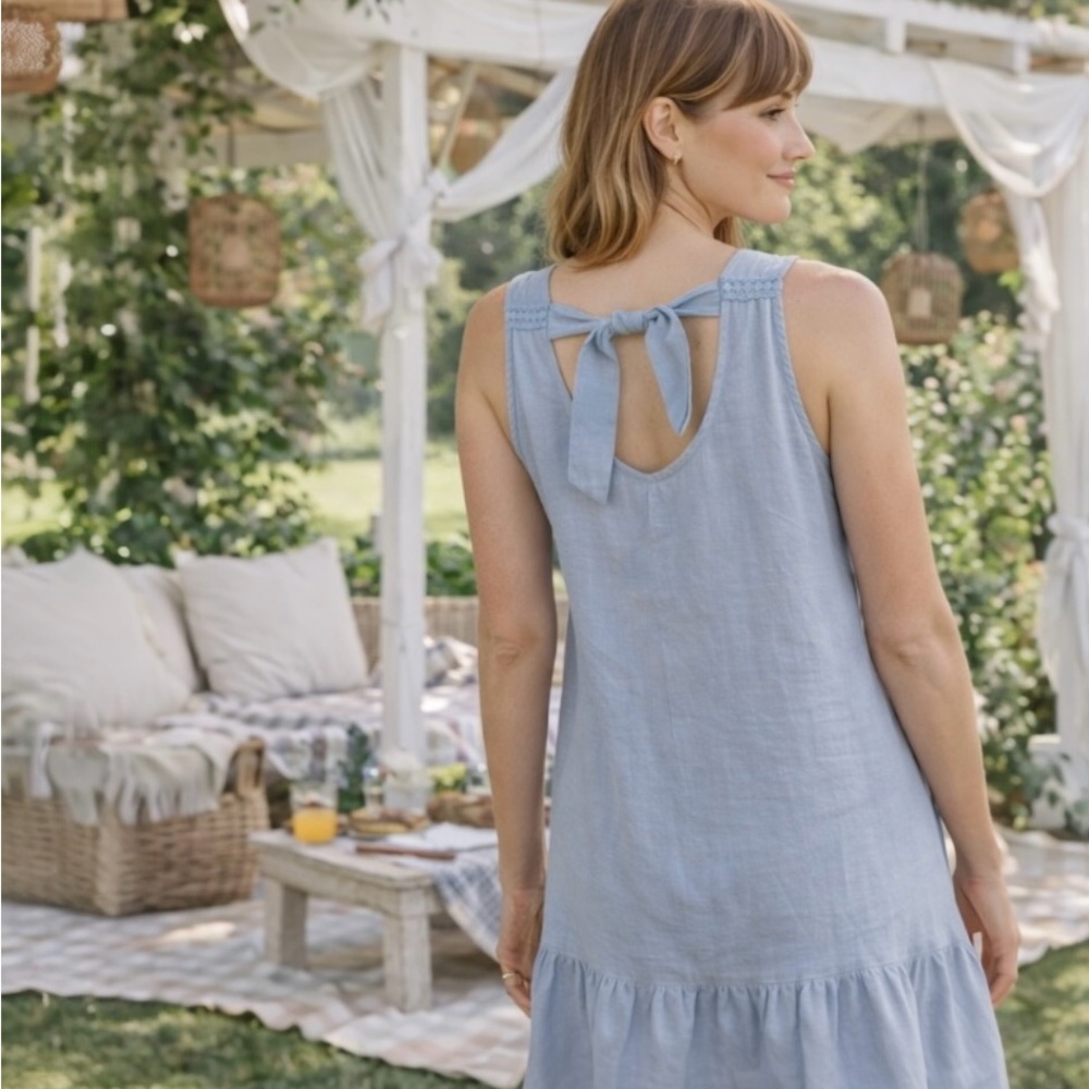 Light Blue Italian Linen Dress - Picture 2 of 9